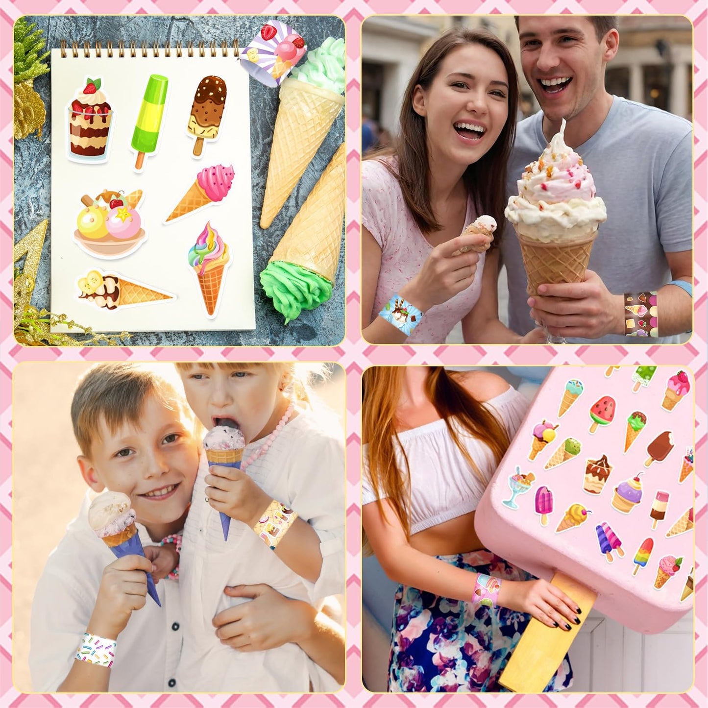84 PCS Ice Cream Party Favors, 24 PCS Slap Bracelets & 60 PCS Stickers Ice Cream Birthday Party Decorations Supplies Gifts for Kids Classroom Rewards