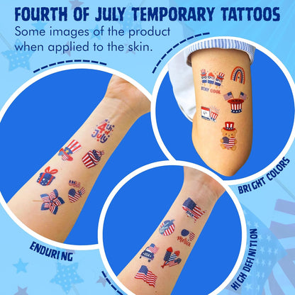 4th of July Temporary Tattoos - 105 PCS USA stickers Fourth of July Party Favors Supplies Decorations Patriotic Accessories Memorial Labor Independence Day Red White Blue American Flag