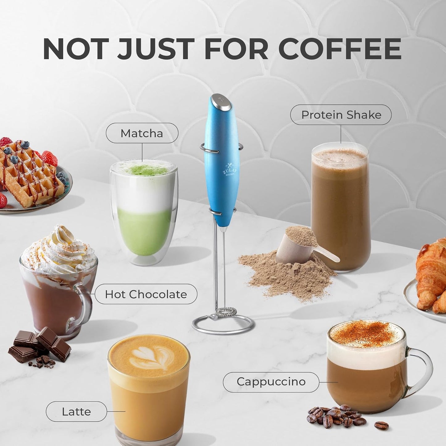 Zulay Kitchen Powerful Milk Frother Wand With Duracell Batteries - Ultra Fast Handheld Drink Mixer - Electric Whisk Foam Maker for Coffee, Lattes, Cappuccino & Matcha - Z1 Motor - Black - Colors D