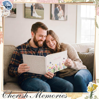 Ctosree Wedding Guest Book with Pens Wildflowers Embroidered Fabric Photo Album, Hard Cover Guest Book Wedding Reception for Baby Shower, Party, Bridal Shower(Colorful,8.3 * 6 Inch)