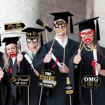 46Pcs Blue Gold Graduation Photo Booth Props 2026 Graduation Decorations with Sticks Class of 2026 Grad Party Favors Supplies for High School & College