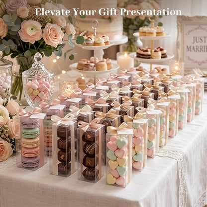 VGOODALL 100 Pcs Clear Favor Boxes, 2x2x2 Inch Small Transparent Cube Gift Boxes for Candy, Macarons, Jewelry, Wedding, Birthday, Baby Shower Party Favors