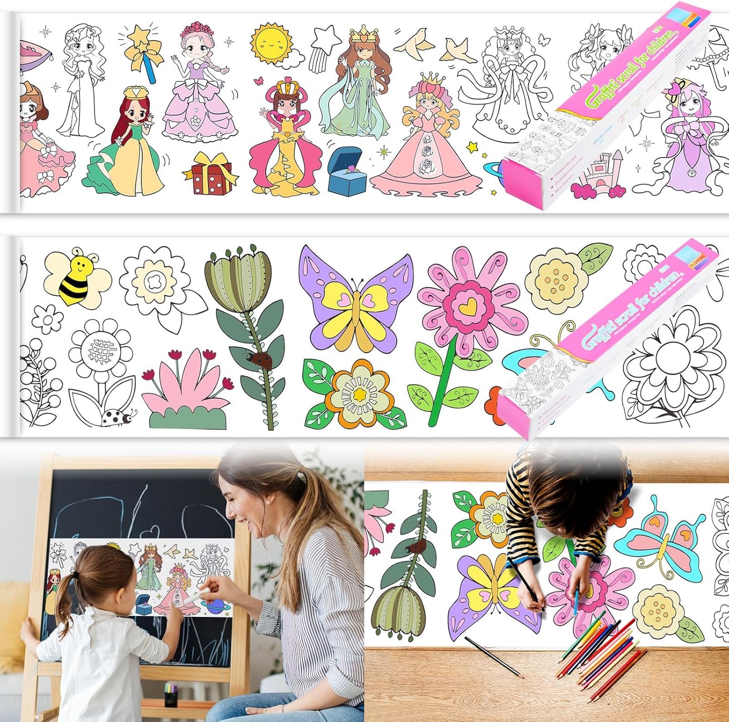 2PCS Children's Drawing Roll, Coloring Paper Roll for Kids Gift, 120 * 11.8 Inches DIY Painting Drawing Paper Roll, Sticky Drawing Paper Roll, Early Educational Toys for Kids (Animal World)