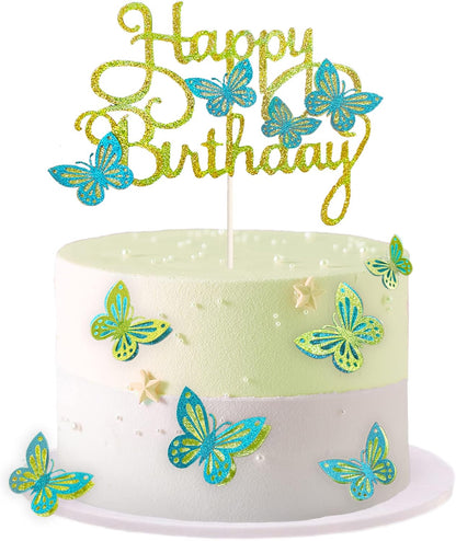 13-Pieces 3D Butterfly Cupcake Topper for Girls Women's Happy Birthday Cake Decorations Party Decorations(Pink)