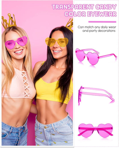 Frienda 20 Pairs Heart Shaped Sunglasses Rimless Candy Color Glasses for Women Men Party Favor