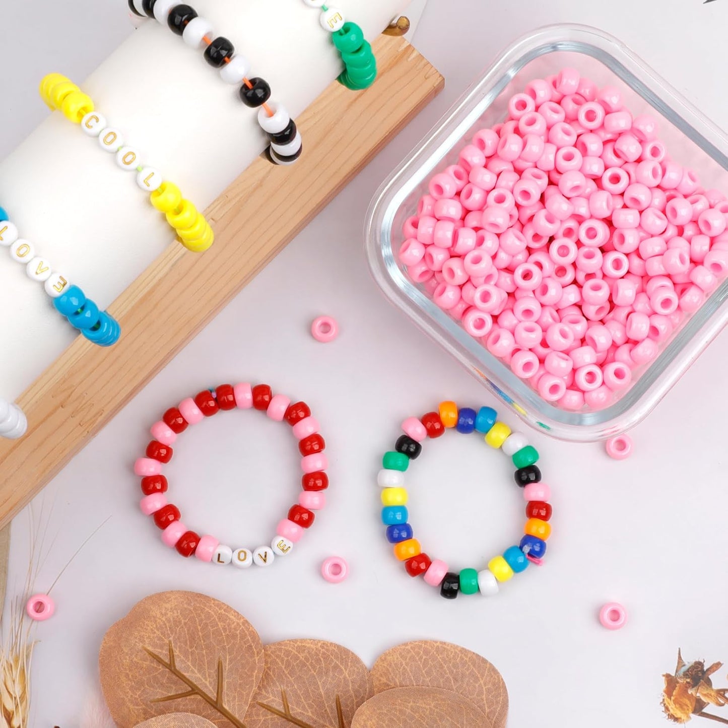 1000Pcs Glow in The Dark Pony Beads 9mm Plastic Kandi Beads Bulk for Friendship Bracelet Necklace Craft Jewelry Making Beads for Hair Braids 9 Color