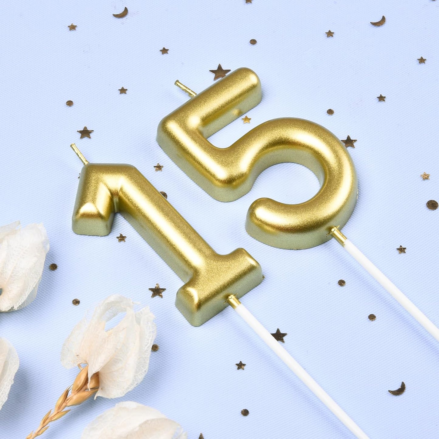 2.76 Inch Classical Gold 5 Number Birthday Candles, Gold Number Candles, Cake Number Candles, Party Celebration