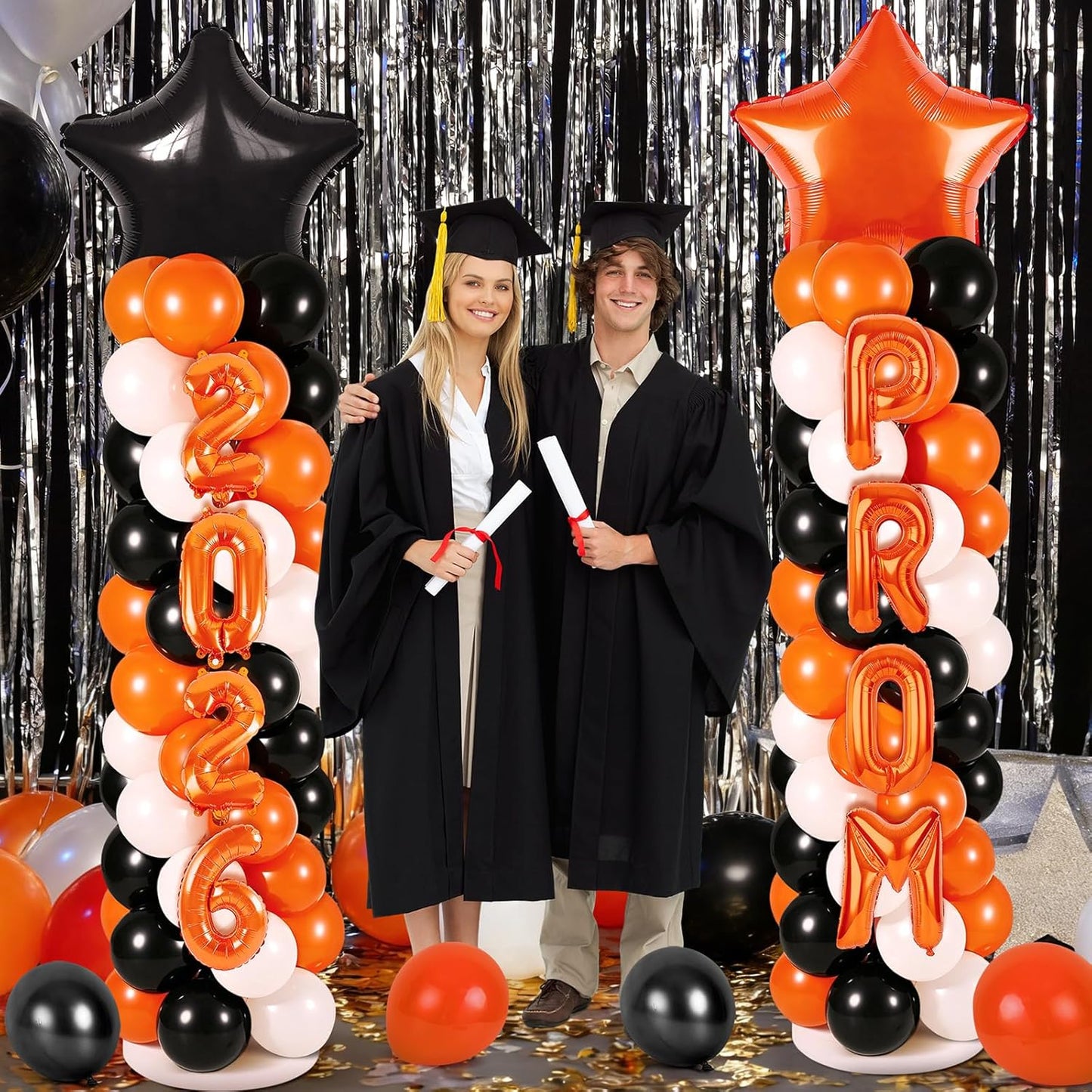 2 Sets Graduation Balloon Column Stand Kits with Balloons 2026 Grad Themed Decoration Navy Blue Balloon Tower Stand Kit for Grad High School & College Celebration Party Decor