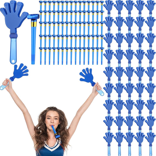 100 Pcs Colleges Team Spirit Items Bulk Noise Makers for Sporting Events Homecoming Team Hand Clappers Horns for Cheering Sporting Events Dance Party Noisemakers