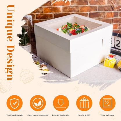 NPLUX 10 Pack Cake Boxes 12x12x8 Inch White Cake Boxes with Window Cajas Para Pasteles for Weddings Birthdays