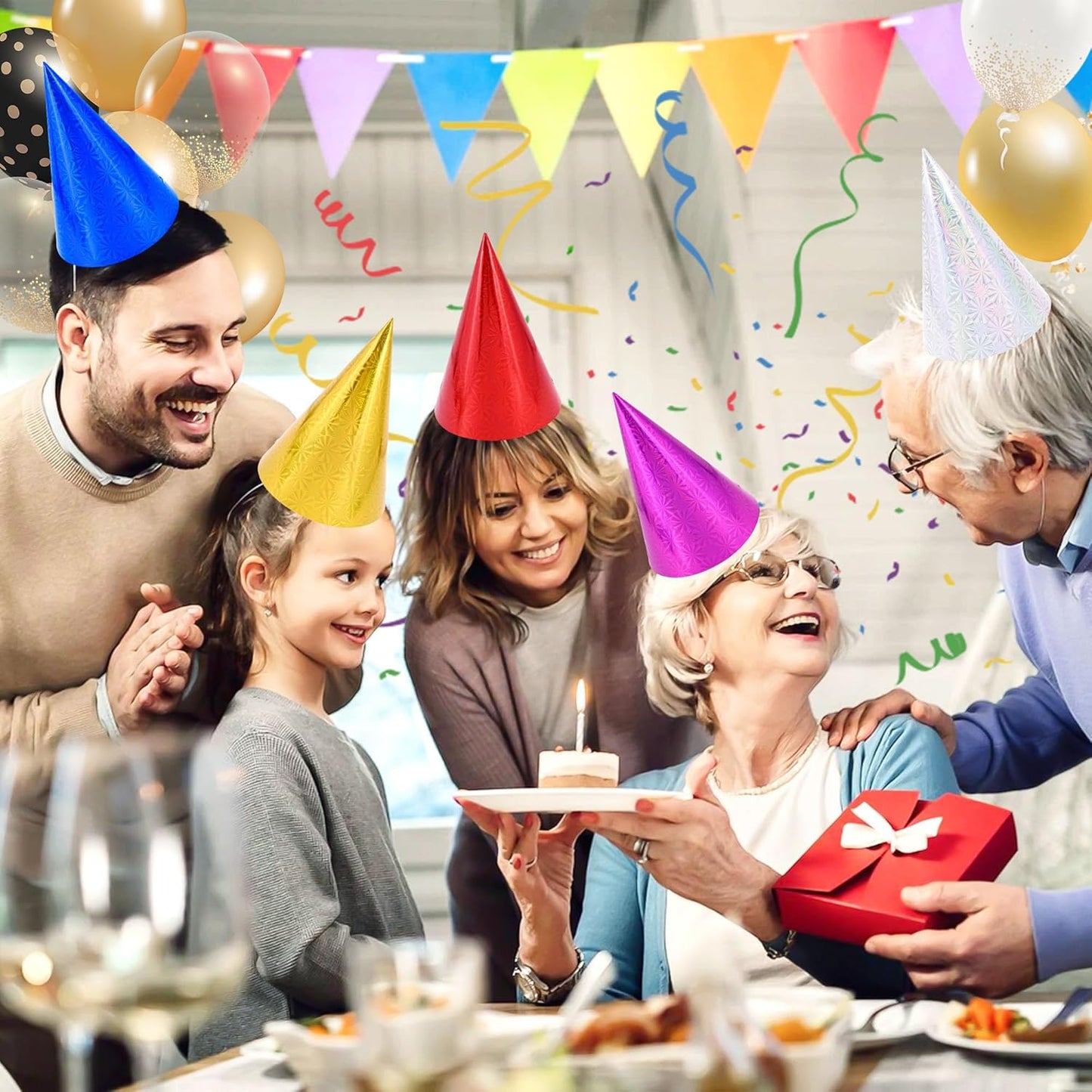 CANREVEL Party Hats for Adults, Birthday Party Headwear Supplies, Cone Hats Bulk for Women Men