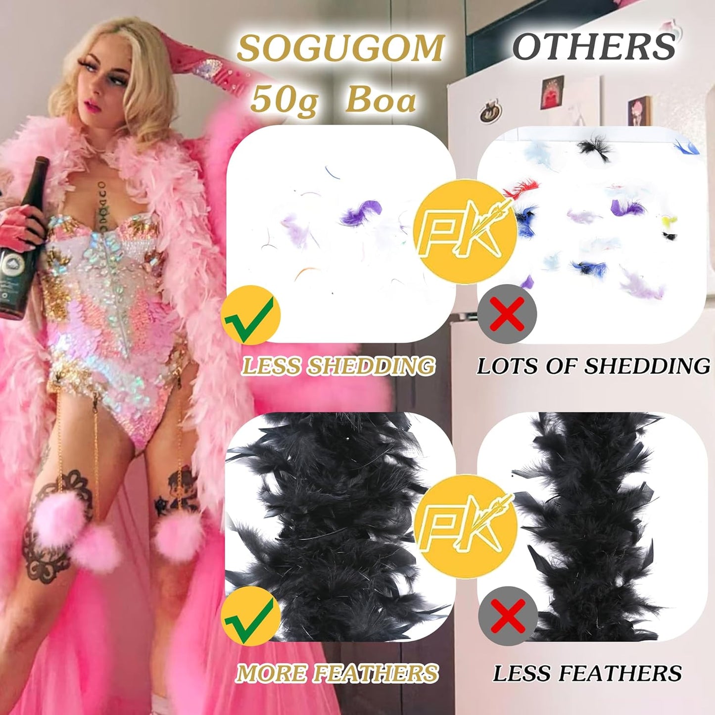 SOGUGOM Red 35g Feather Boas - 2 Yards Boa Feathers for Party, Wedding, Centerpieces, Concert, Costume and Christmas Tree(Red)