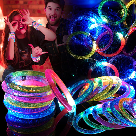 OLUPP 90 Pack Glow Bracelets, Glow in the Dark Party Supplies, 6 Color LED Light Up Bracelets for Adults & Kids Birthday Party Favors, Concert, New Year, Carnival, Raves