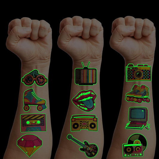 96 PCS 80s Pre-Cut Temporary Tattoos Sticker Roller Skate 80s Birthday Party Decorations Favors Supplies Gifts Boys Girls Men Women, 90s 1980s Vintage Retro Cute Tattoo School Prizes Themed (Normal)