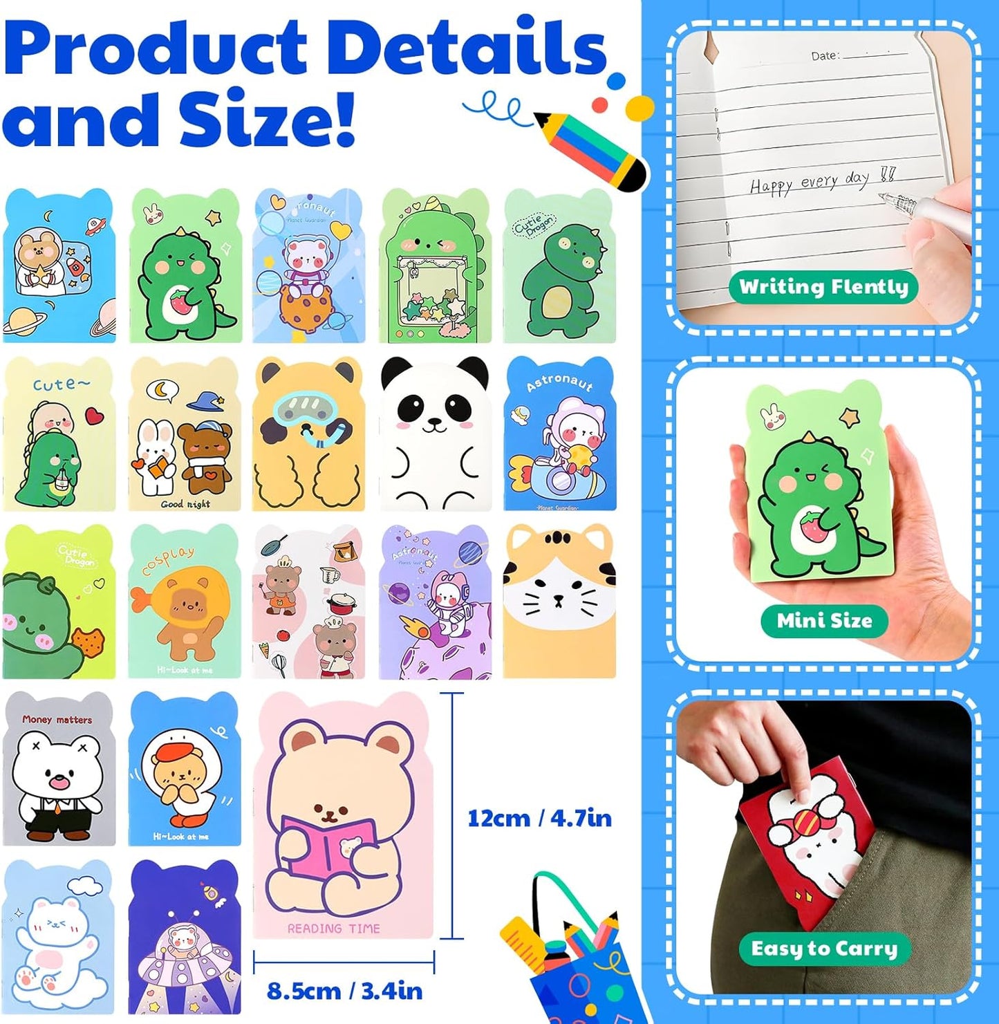 100pcs mini notebooks bulk party favors small cute pocketbook kawaii cartoon animal journal mini notepads for Christmas Classroom Prizes Gift College Ruled Pages back to school supplies for student