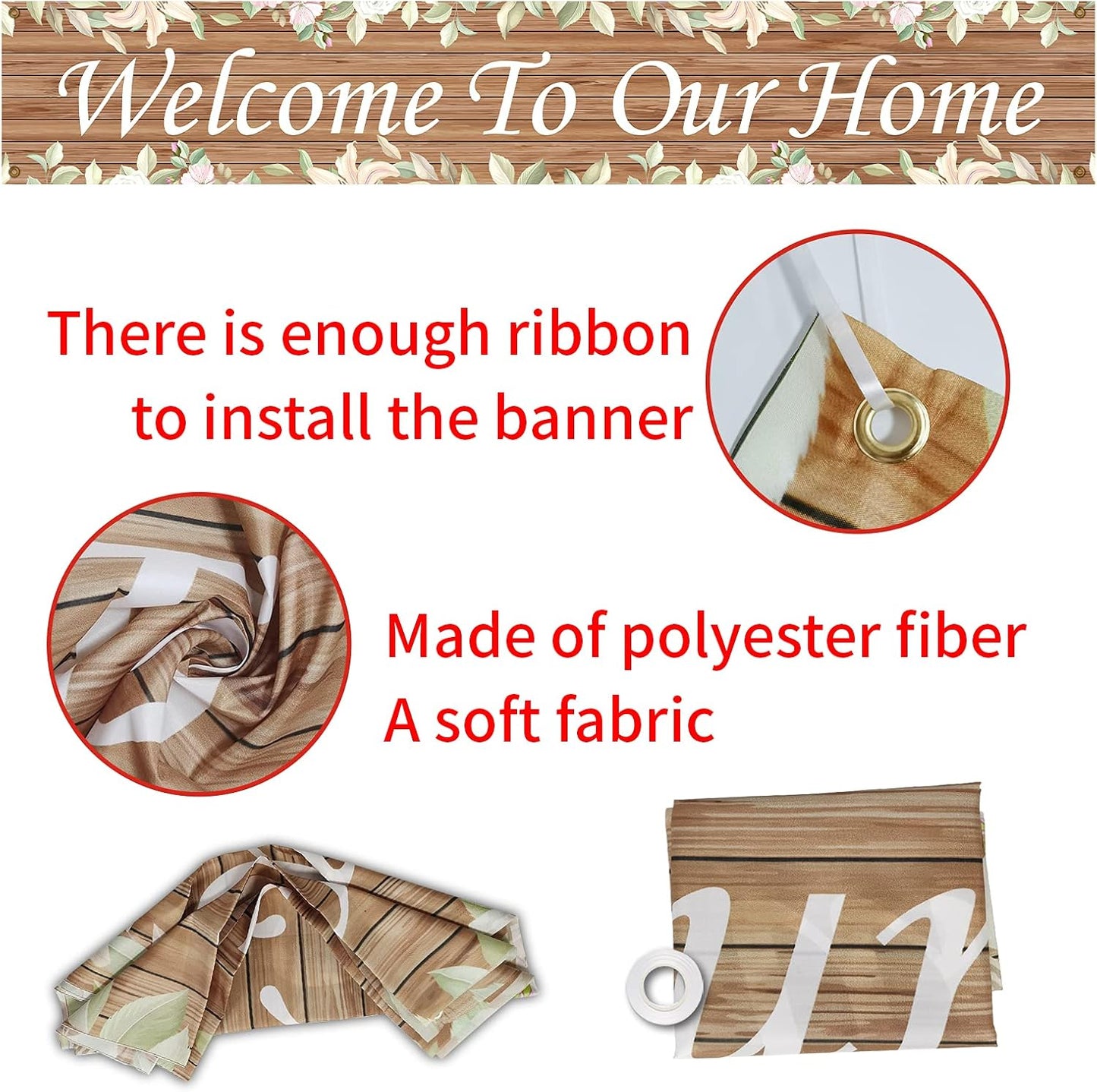 Welcome to Our Home Large Banner, New Home Lawn Decor, Rustic Welcome Home Porch Sign, Housewarming Gift, Indoor Outdoor Backdrop 8.9 x 1.6 Feet