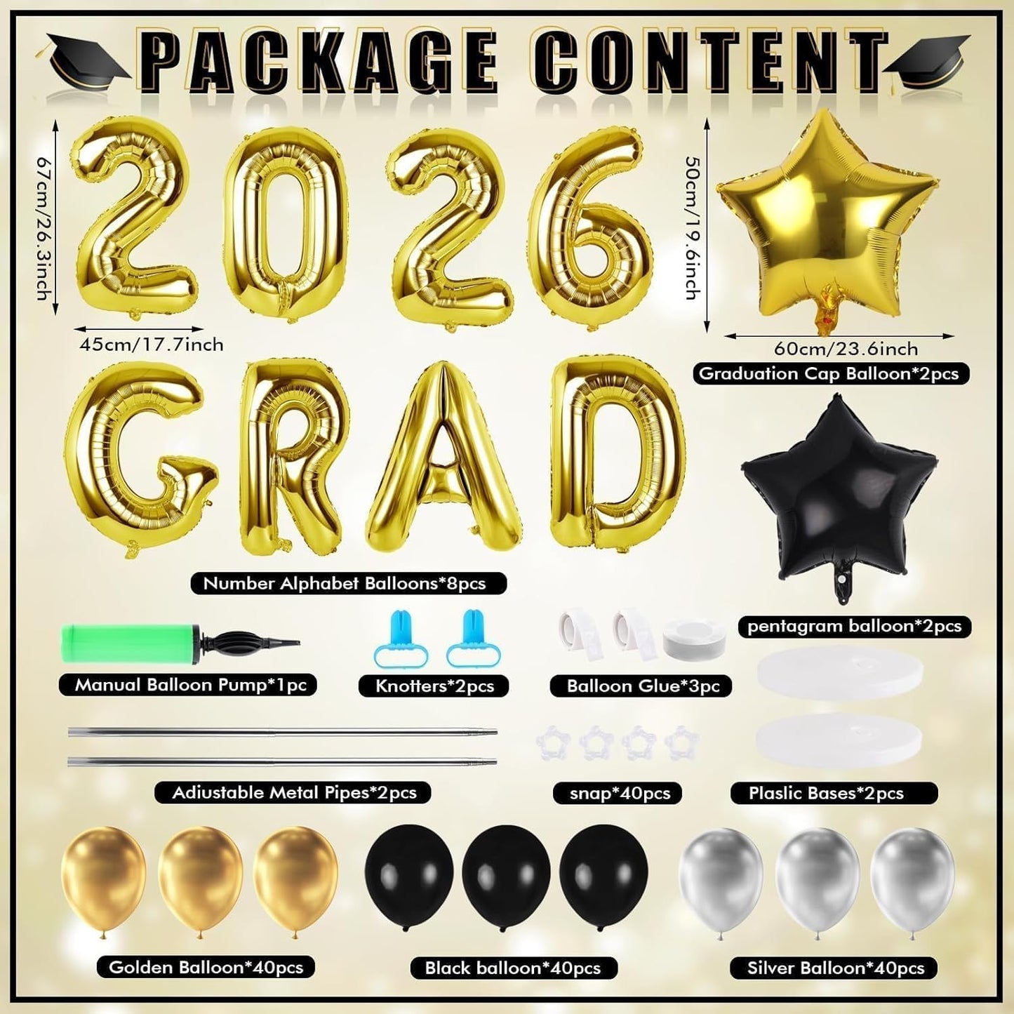 2 Sets Graduation Balloon Column Stand Kits with Balloons 2026 Grad Themed Decoration Navy Blue Balloon Tower Stand Kit for Grad High School & College Celebration Party Decor