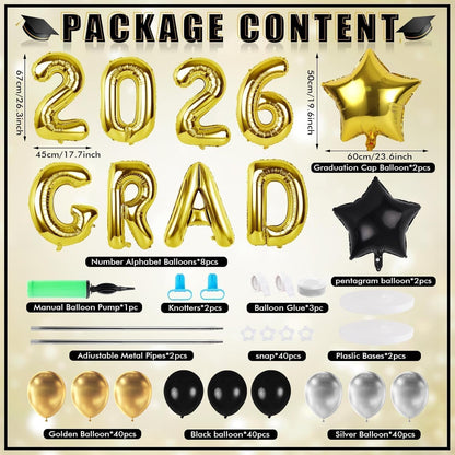 2 Sets Graduation Balloon Column Stand Kits with Balloons 2026 Grad Themed Decoration Navy Blue Balloon Tower Stand Kit for Grad High School & College Celebration Party Decor