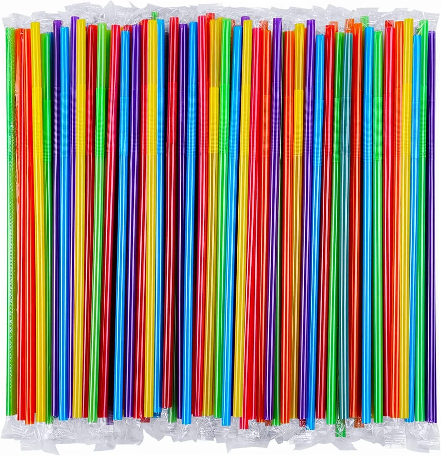 SONGNASS 100PCS Flexible Plastic Straws, Colorful Disposable Bendy Party Fancy Straws12.8inch Extra Long Straws Party Decorations