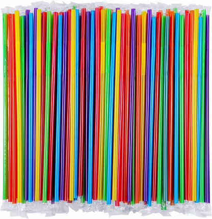 SONGNASS 100PCS Flexible Plastic Straws, Colorful Disposable Bendy Party Fancy Straws12.8inch Extra Long Straws Party Decorations