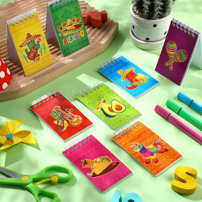 24 Pieces Small Mexican Spiral Notepads Mexican Memo Pads Cinco De Mayo Fiesta Notepads Mini Fiesta Theme Spiral Notebooks for Mexico Party Favor Teacher Rewards Supplies, 2.4 x 3.9 Inches
