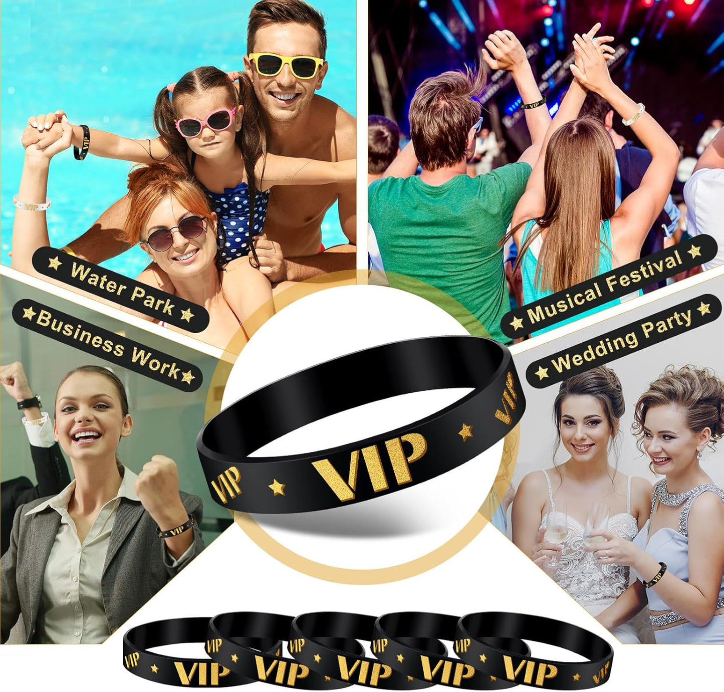 Bucherry 80 Pcs Silicone VIP Wristbands for Events Custom VIP Bracelets Gold Wristbands Rubber Bracelets for Party Club Bar Men Women Festivals Wedding Concert Fair Amusement Office(Black)