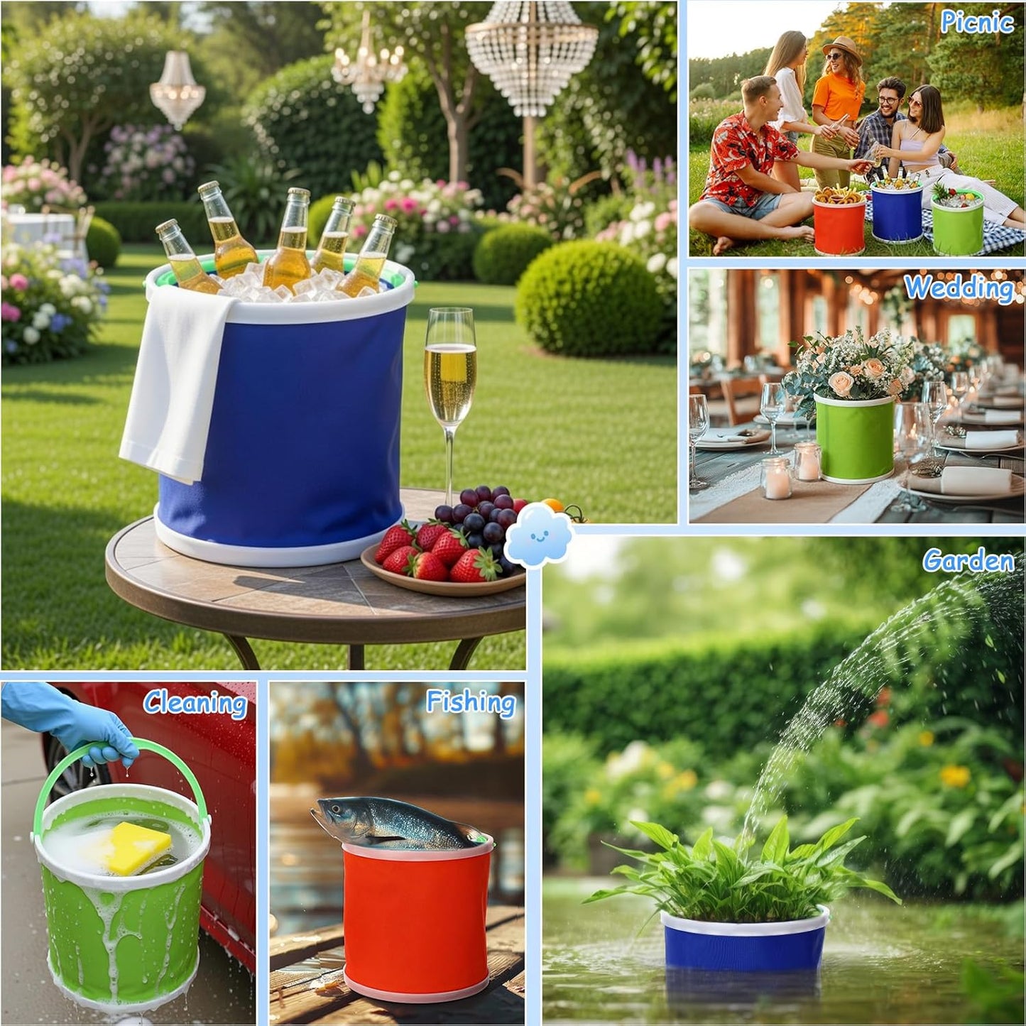 12 Pcs Ice Buckets Bulk 5 Liter Collapsible Plastic Ice Buckets for Party with Handles Portable Drink Bucket for Cocktail Bar Wine Beer Champagne Beverage Pool Wedding Camping Party Favor