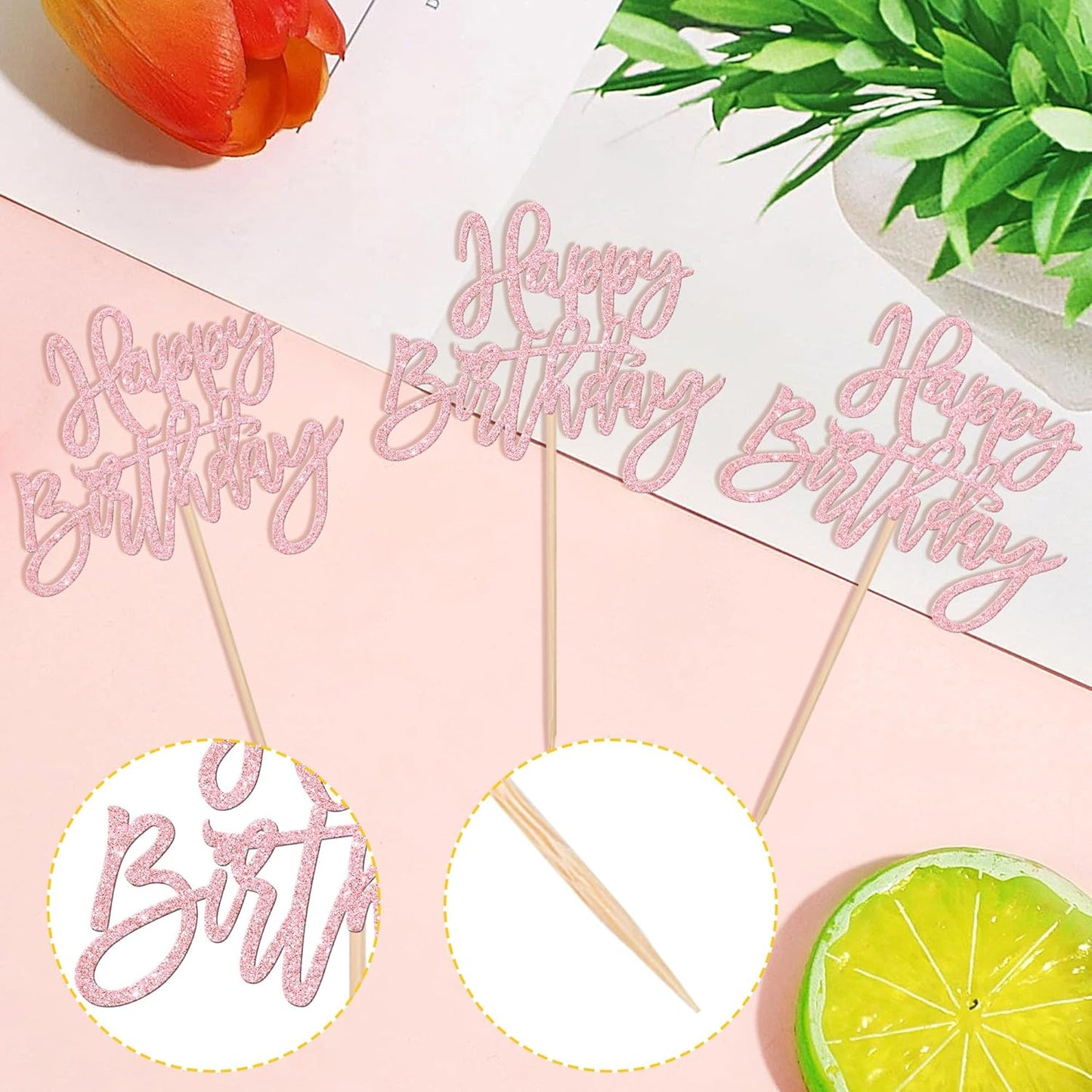 24 PCS Happy Birthday Cupcake Toppers Glitter Picks for Celebrating Anniversary Theme Party Cake Decorations Supplies Gold