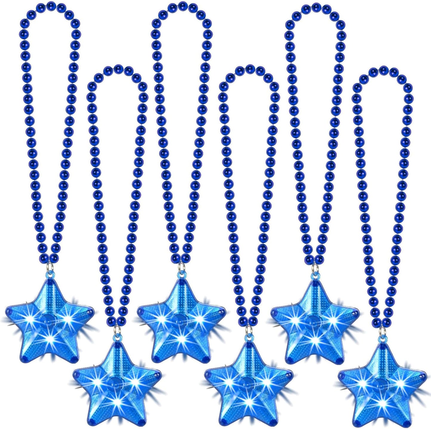 6 Pack Clear LED Glow Star Necklace Bulk Beaded Necklaces for Halloween Christmas Decorations Mardi Gras Party Favors