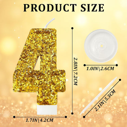 Birthday Number Candles, Glitter Number Candle Cake Decorations with Sequins, Cupcake Decorations for Girls, Women, Party Anniversary Celebrations (Number 6, Purple)
