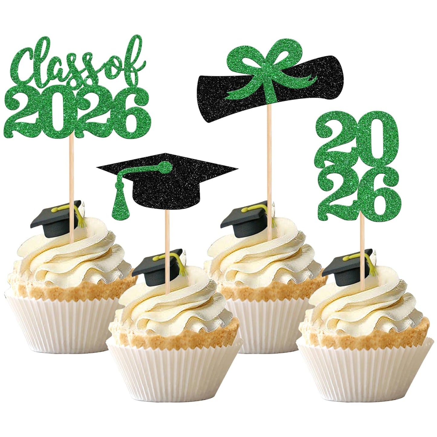 36 PCS 2026 Graduation Theme Cupcake Toppers Glitter Class of 2026 Grad Cap Diploma Cupcake Picks 2026 Graduation Theme Party Cake Decorations Supplies Deep Blue