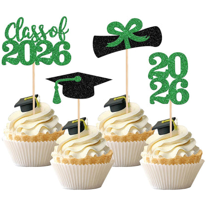 36 PCS 2026 Graduation Theme Cupcake Toppers Glitter Class of 2026 Grad Cap Diploma Cupcake Picks 2026 Graduation Theme Party Cake Decorations Supplies Deep Blue
