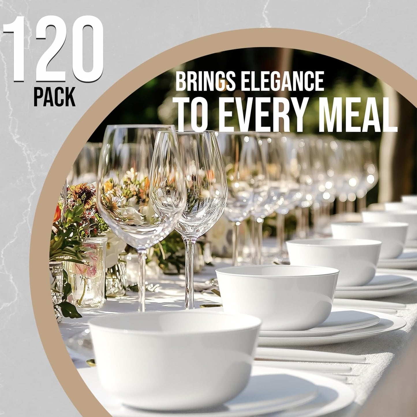 White Gold Rim Disposable Plastic Bowls - 16 Oz, 30 Count - Large, Heavy Duty - Perfect for Weddings & Parties