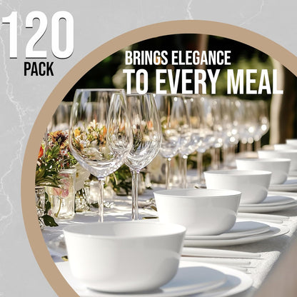 White Gold Rim Disposable Plastic Bowls - 16 Oz, 30 Count - Large, Heavy Duty - Perfect for Weddings & Parties