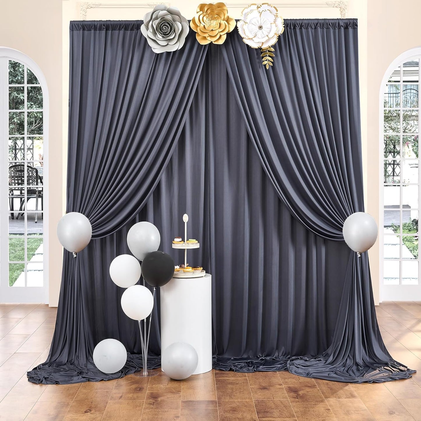 10 ft x 10 ft Wrinkle Free White Backdrop Curtains for Wedding Parties, Polyester Photography Backdrop Drapes for Birthday Parties Stage Backdrop Stand, 2 Panels 5x10FT Background Curtains