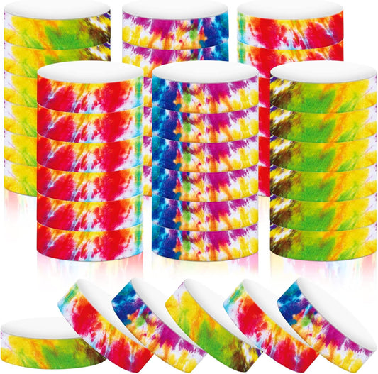 Eersida 500 Pcs Paper Wristbands for Events Tie Dye Rainbow Bracelet Event Wristbands Bulk Adhesive Identification Armbands for concert party classroom festivals