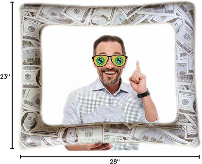 Bill Dollar Inflatable Photo Booth Selfie Frame Props Giant Money Themed Party Blow Up Picture Frame for Birthdays Casino Weddings Bachelorette Retirement Graduations Party Decorations