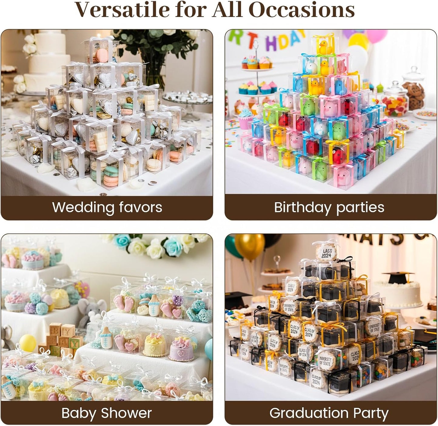 VGOODALL 100 Pcs Clear Favor Boxes, 2x2x2 Inch Small Transparent Cube Gift Boxes for Candy, Macarons, Jewelry, Wedding, Birthday, Baby Shower Party Favors