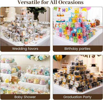 VGOODALL 100 Pcs Clear Favor Boxes, 2x2x2 Inch Small Transparent Cube Gift Boxes for Candy, Macarons, Jewelry, Wedding, Birthday, Baby Shower Party Favors