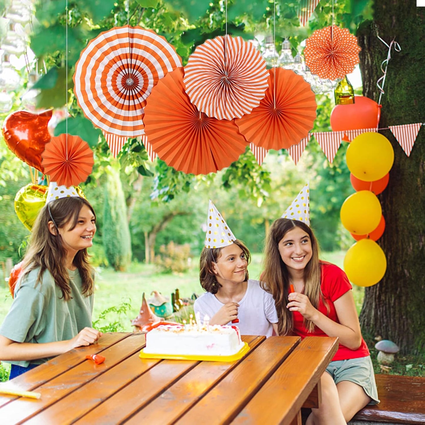 LRCXL 12PCS Party Hanging Paper Fans Set, Fiesta Round Pattern Paper Garlands Decoration Party Supplies for New Year Baby Shower Birthday Wedding Graduation Events Accessories(Yellow)