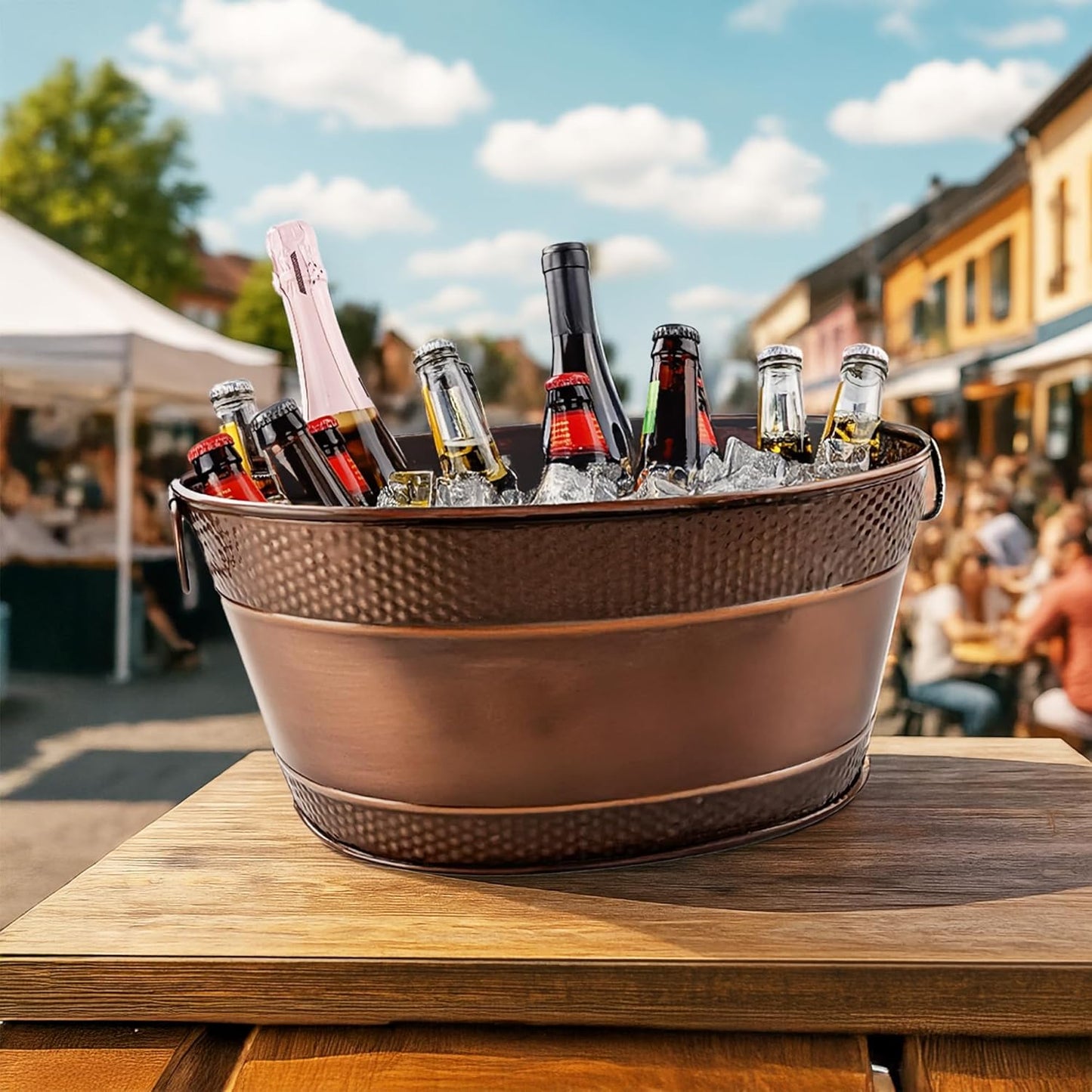 BREKX Galvanized Beverage Tub for Parties, Oval Drink Bucket with Handles, Colt Copper Finish Wine Cooler Bucket for Home Bar (15-Quarts, 16-Bottles), Long-Lasting for Years of Celebrations