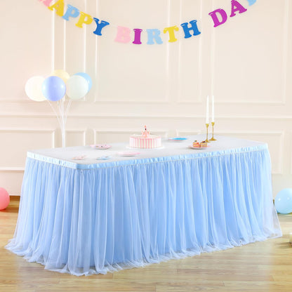 Suppromo 6ft Pink Tulle Table Skirt Baby Shower Tablecloth for Rectangle Tables or Round Tables Pink Ruffle Tutu Table Skirts Desk Skirt for Princess Girls Birthday Party Cake Dessert Decorations