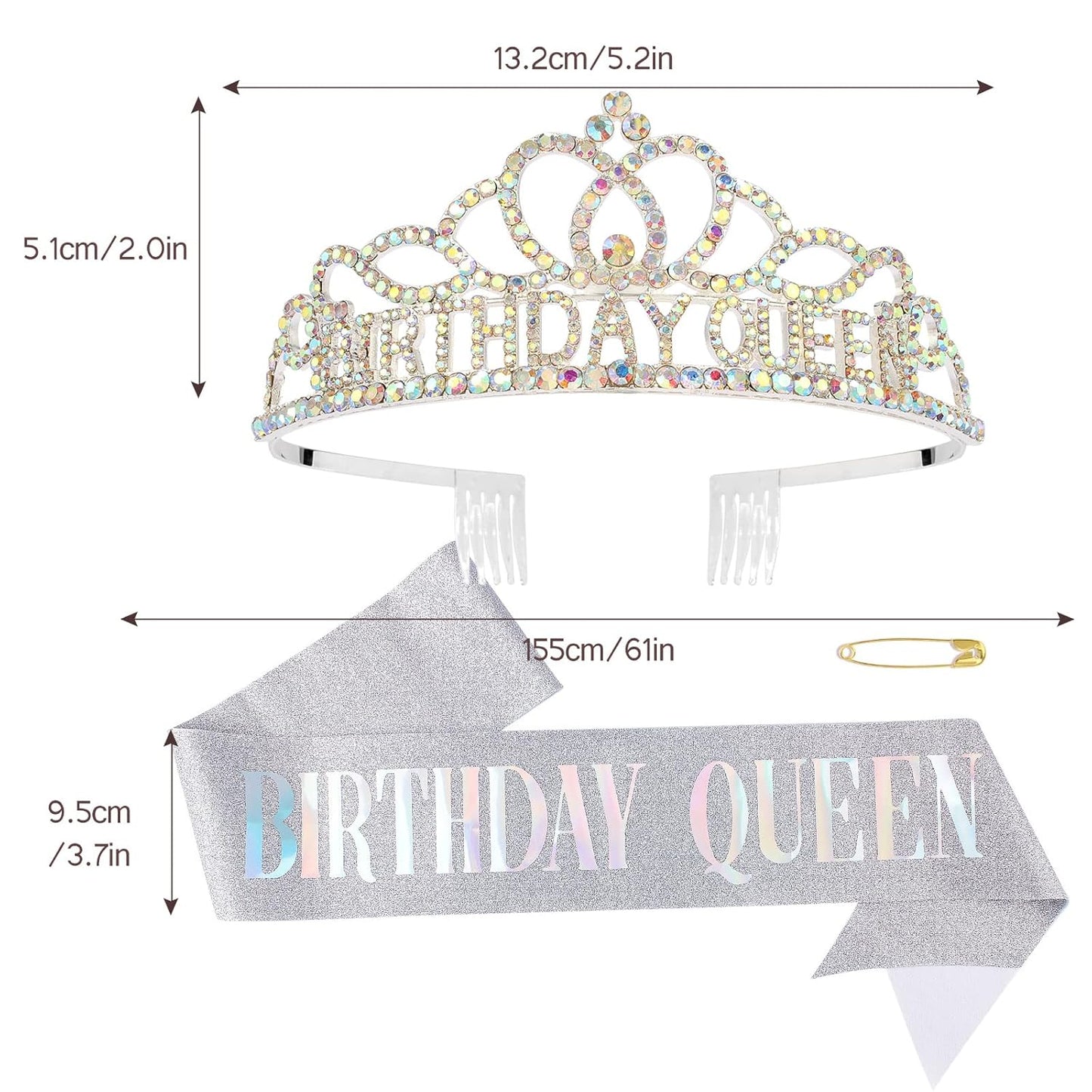 CAVETEE Gold Birthday Crowns and Sash - Queen Tiara for Party Decorations