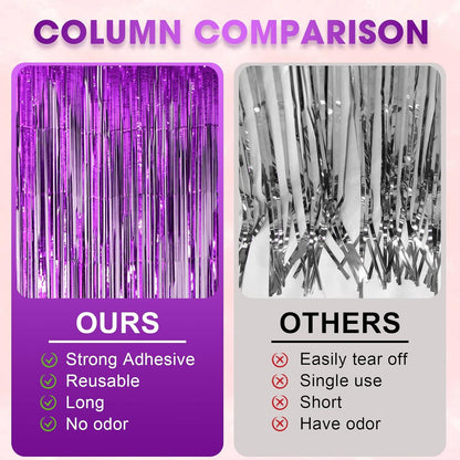 Voircoloria 3 Pack 3.3x8.2 Feet Gold Foil Fringe Backdrop Curtains, Tinsel Streamers, Fringe Backdrop for 2025 New Years Eve, Graduation, Birthday, Baby Shower, Gender Reveal, Disco Party - Colors A