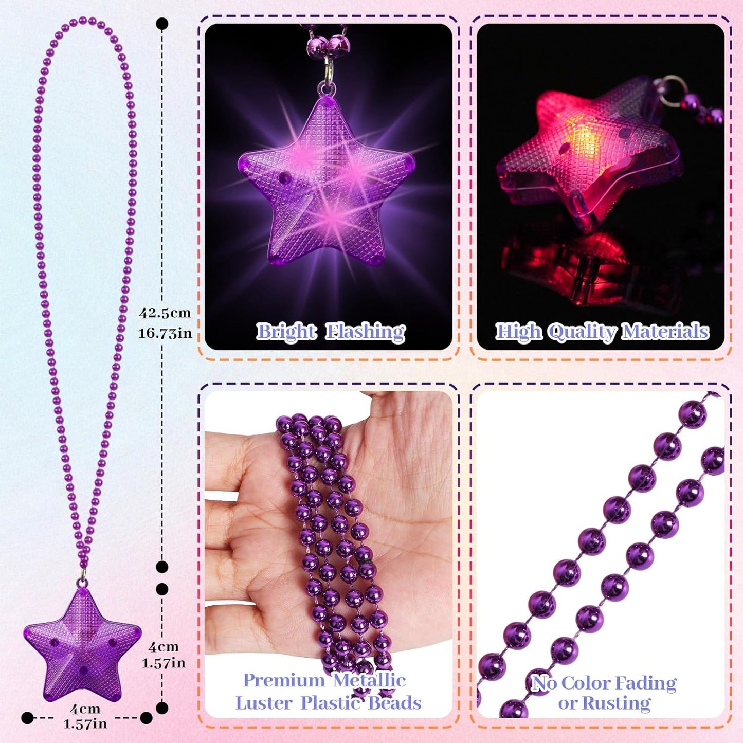 16 Pack Light Up Necklaces Flashing Star Bead Necklaces Glow In The Dark Party Supplies for Weddings Birthday Valentines Mardi Gras July 4th Halloween Christmas