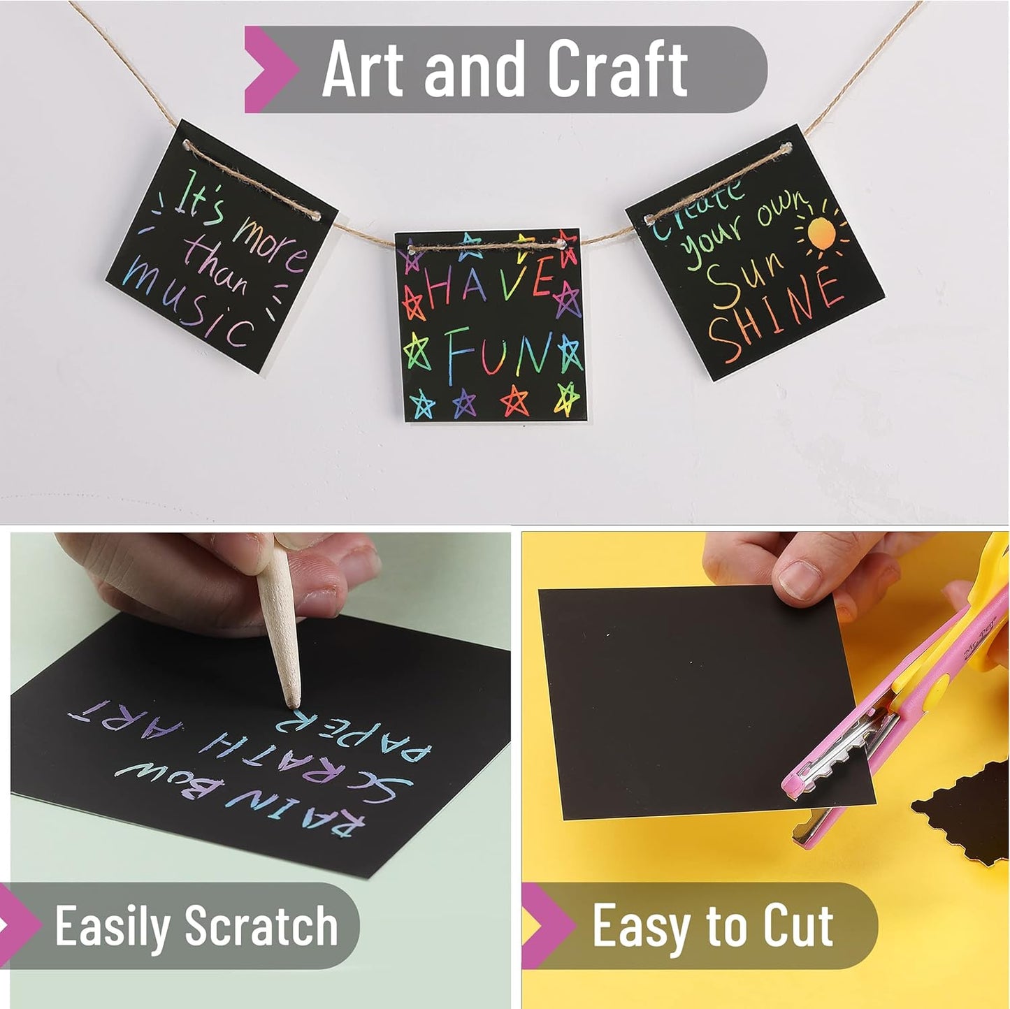 Mr. Pen- Scratch Art for Kids with Wooden Stylus, 125 pcs, Rainbow Scratch Paper, Scratch Art Paper