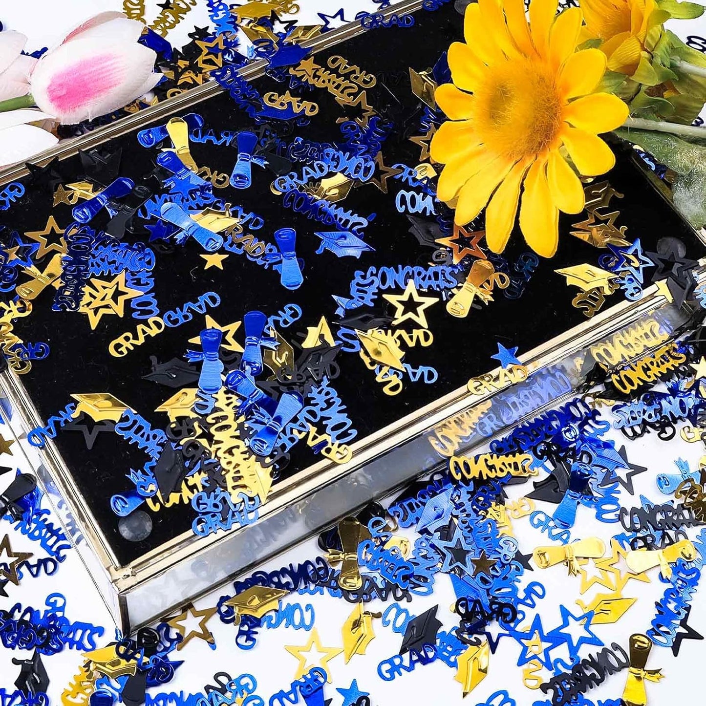 Gold and Black Graduation Confetti 2026, 1000 Pcs Congrats Grad Confetti Class of 2026 Party Table Centerpiece for 2026 Graduation Party Decorations