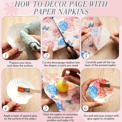 Crtiin 20 Pack Decoupage Napkins Floral Napkins Flower Cocktail Paper Decorative Toilet for Valentine's Day Birthday Party Beautiful Gorgeous, 20 Styles Each 6.5 Inches(Style 1)