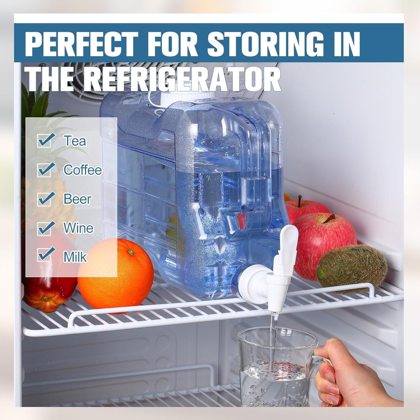 Funnymoom 1 Pcs 2 Gallon Fridge Water Dispensers Bottle with Leak-proof Spigot and Convenient Handle Plastic Water Container Refrigerator Beverage Dispenser Jug for Party Cold Juice Drink Iced Tea