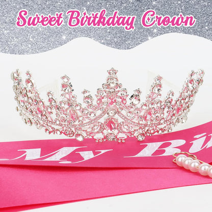 CURASA Birthday Tiara and Sash - Silver Birthday Crown for Women, Perfect for Parties and Celebrations
